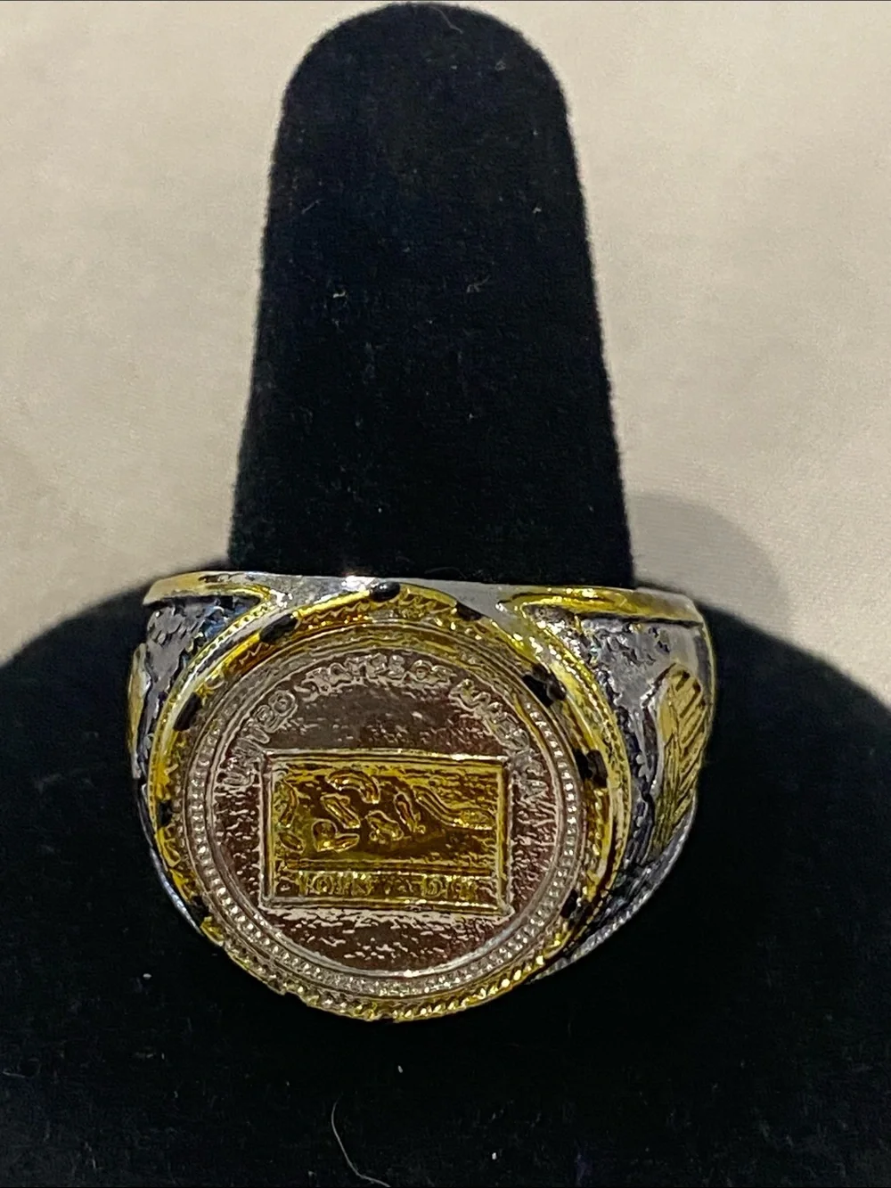 Men's Two-Tone Gold & Silver Coin Signet Ring. Size 13